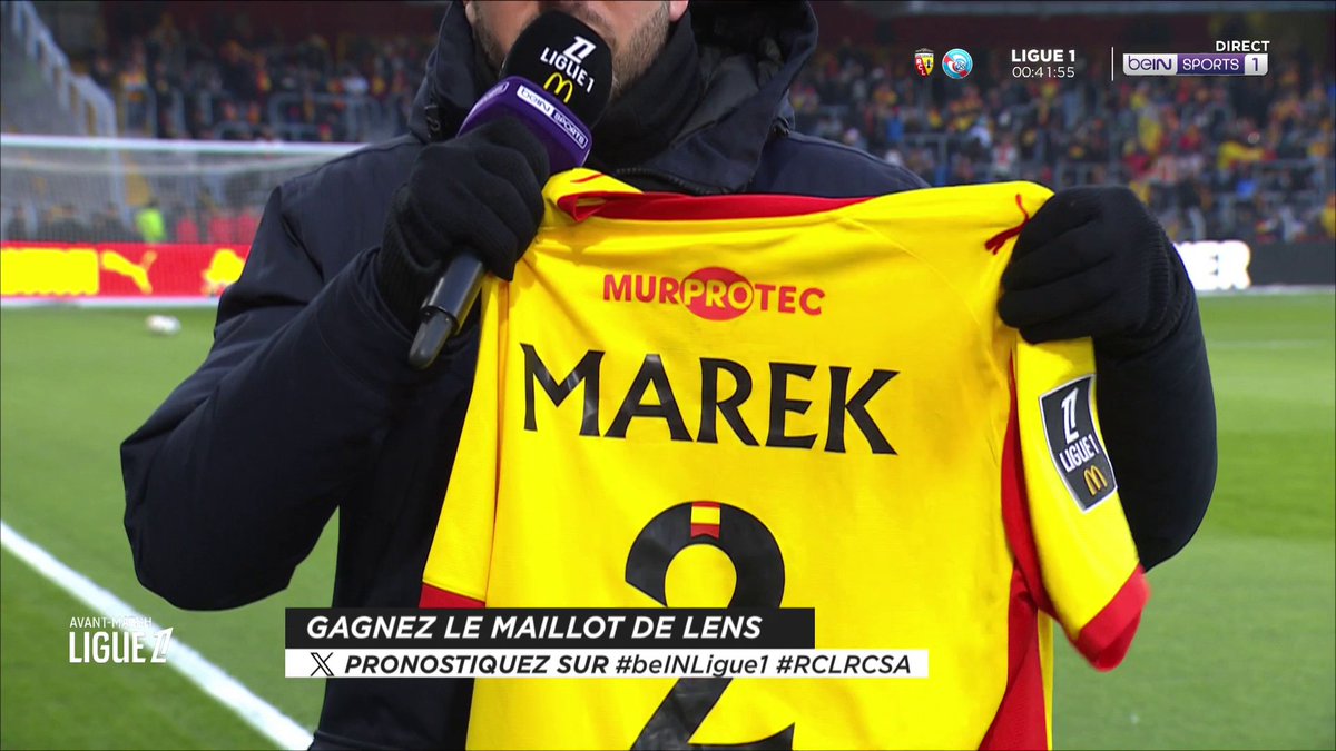 [🎁CONCOURS] ⚽️#Ligue1McDonalds 🔮 Donnez votre pronostic pour #RCLRCSA via #beINLIGUE1 avant le coup d'envoi ! 👕 Le maillot collector du RC Lens floqué Anton Marek est à gagner ! 👉 Follow beIN SPORTS pour jouer