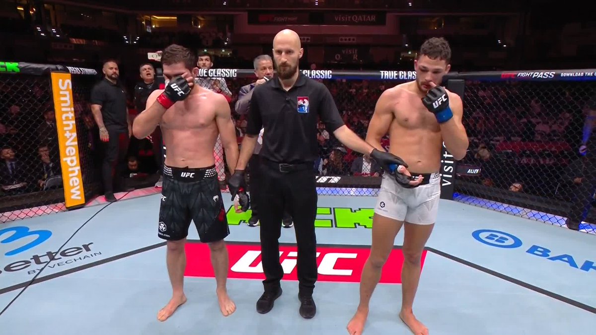 🇹🇯Yenilgisiz Nurullo Aliev ortak kararla (30-27, 30-27, 30-27) kazanıyor! 11-0. #UFCQatar
