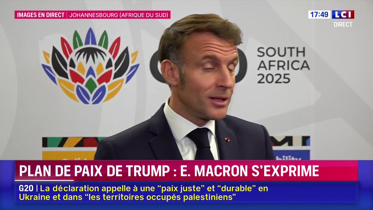 🔴 Plan de paix de Trump : Emmanuel Macron s'exprime 🗣️ "Ce plan est bon dans le sens où il propose la paix. Mais il y a beaucoup de choses qui ne peuvent pas être simplement une proposition américaine et qui supposent une concertation plus large, à l'échelle européenne."