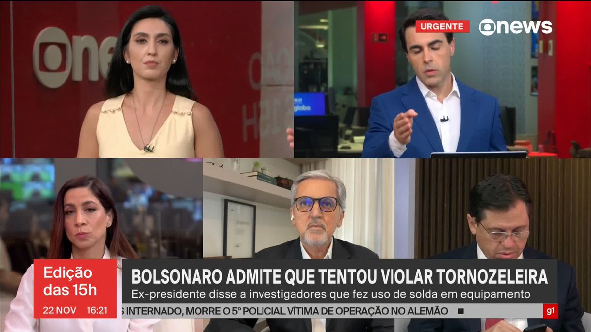 Bolsonaro admite que tentou violar tornozeleira eletrônica. Ex-presidente disse ter feito por "curiosidade". ➡️ Assista à #GloboNews: #Edição15