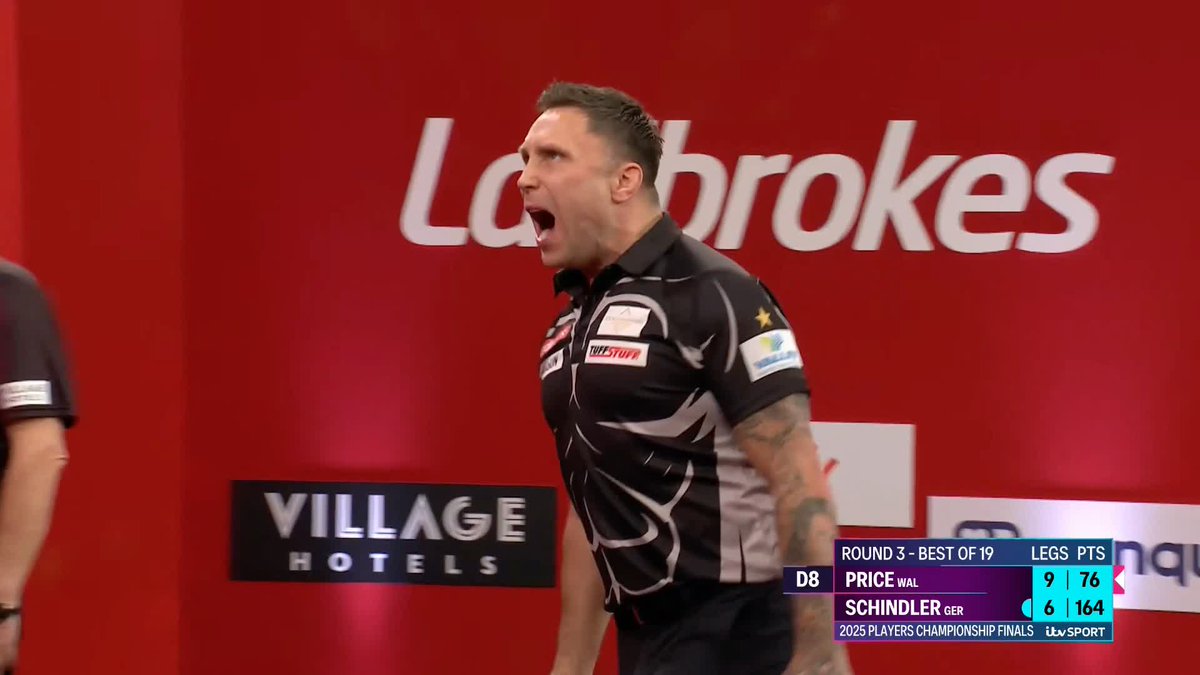 PRICE TO THE QUARTERS! Gerwyn Price wins six of the final seven legs in this match to see off Martin Schindler 10-6 and earn a quarter-final clash with Daryl Gurney 🔥 Next up: Nathan Aspinall v Danny Noppert 📺 #PCFinals | R3