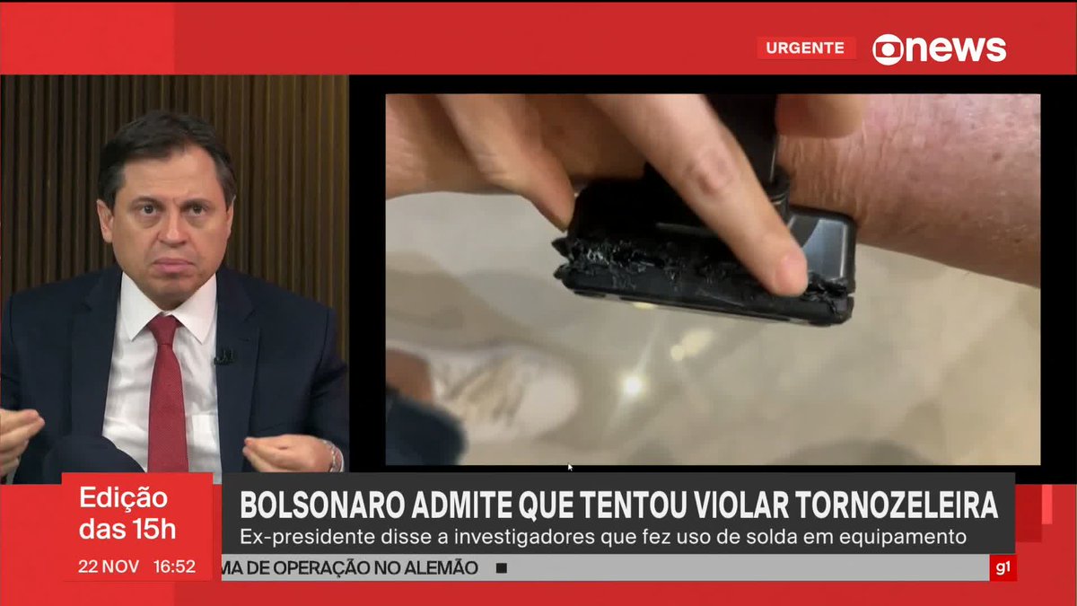 "Havia uma intencionalidade. Para que separar o dispositivo que emite o sinal da tornozeleira eletrônica? O que ele queria com isso?", questiona Gerson Camarotti. Bolsonaro admitiu ter tentado violar dispositivo. ➡️ Assista à #GloboNews: #Edição17