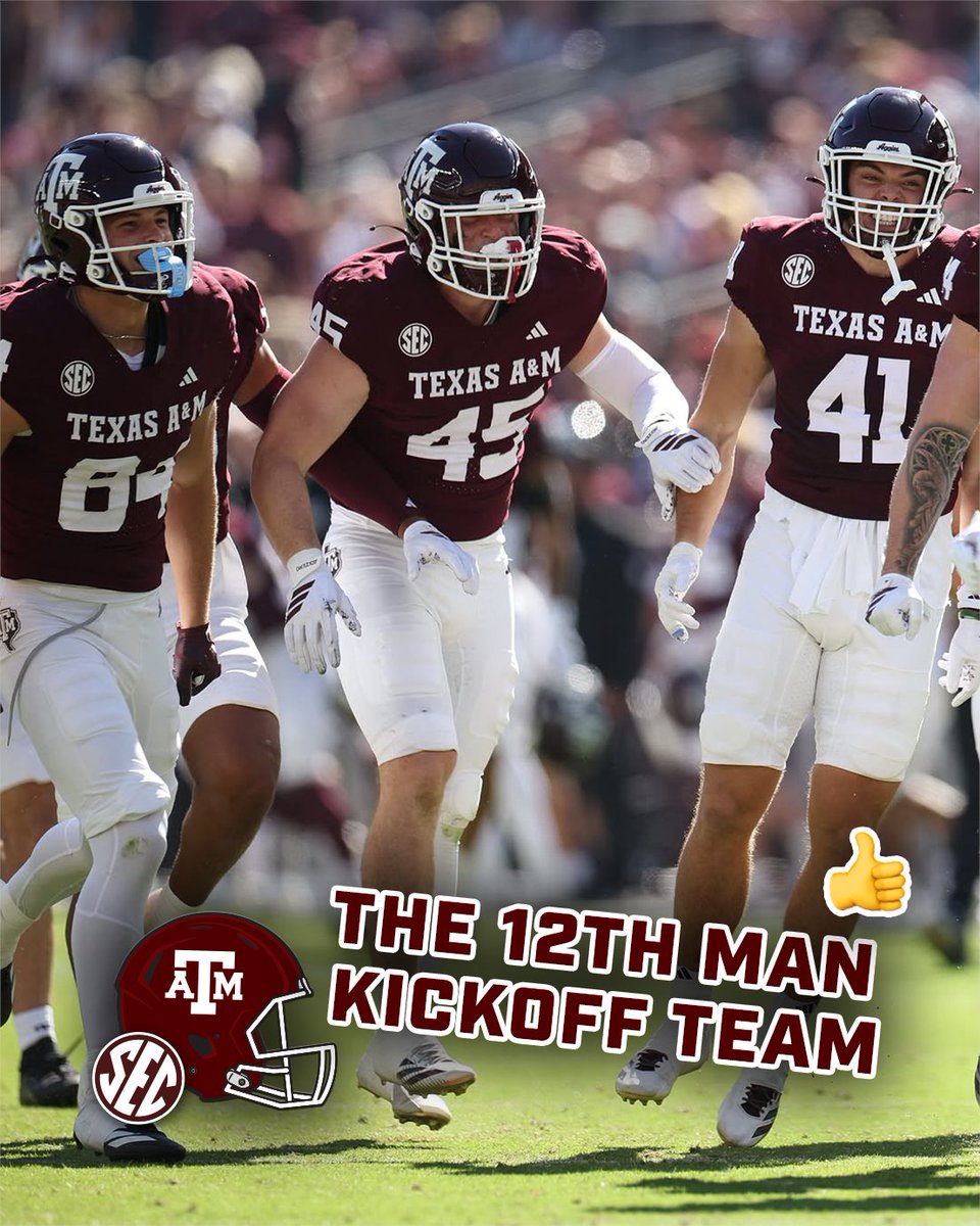 An Aggieland Tradition 👏 The “12th Man” Kickoff Team, created in 1983, is made up entirely of walk-ons 👍 Texas A&M Football x #SECFB