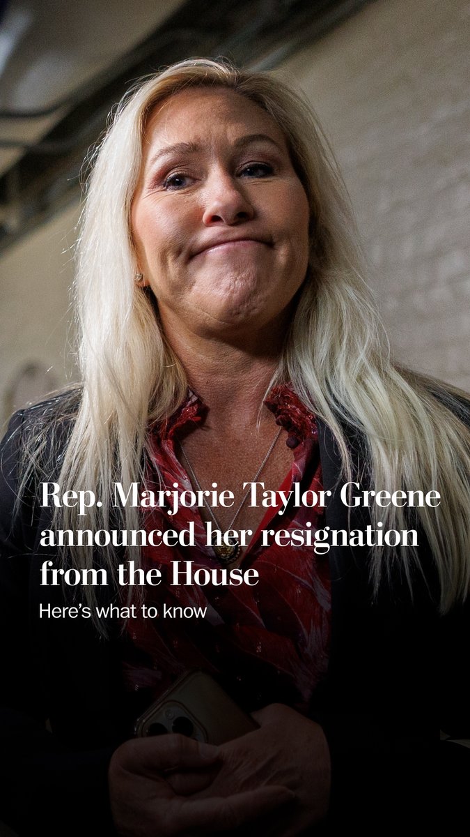 Rep. Marjorie Taylor Greene (R-Georgia) said late Friday that she will resign from Congress as of Jan. 5. The move comes after a public falling-out with President Trump. Late last week, Trump called Greene a “traitor” and said he would endorse a challenger against her in the 2026 midterms.