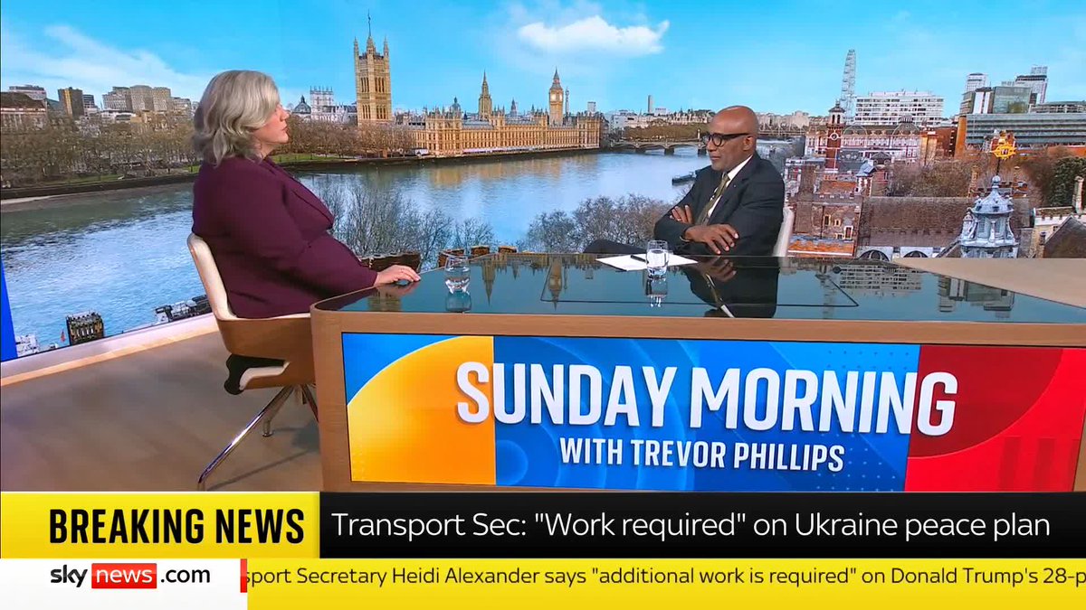 Sky's Trevor Phillips asks Transport Secretary Heidi Alexander MP why Trump didn't consult the UK about his Ukraine peace plan 📺 Sky 501 and YouTube