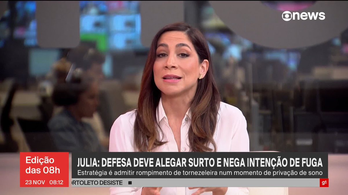 .Julia Duailibi: defesa de Bolsonaro deve alegar que o ex-presidente rompeu a tornozeleira eletrônica durante um surto, numa tentativa de dissociar o fato de uma possível fuga. ➡️ Assista à #GloboNews: #jornalglobonews