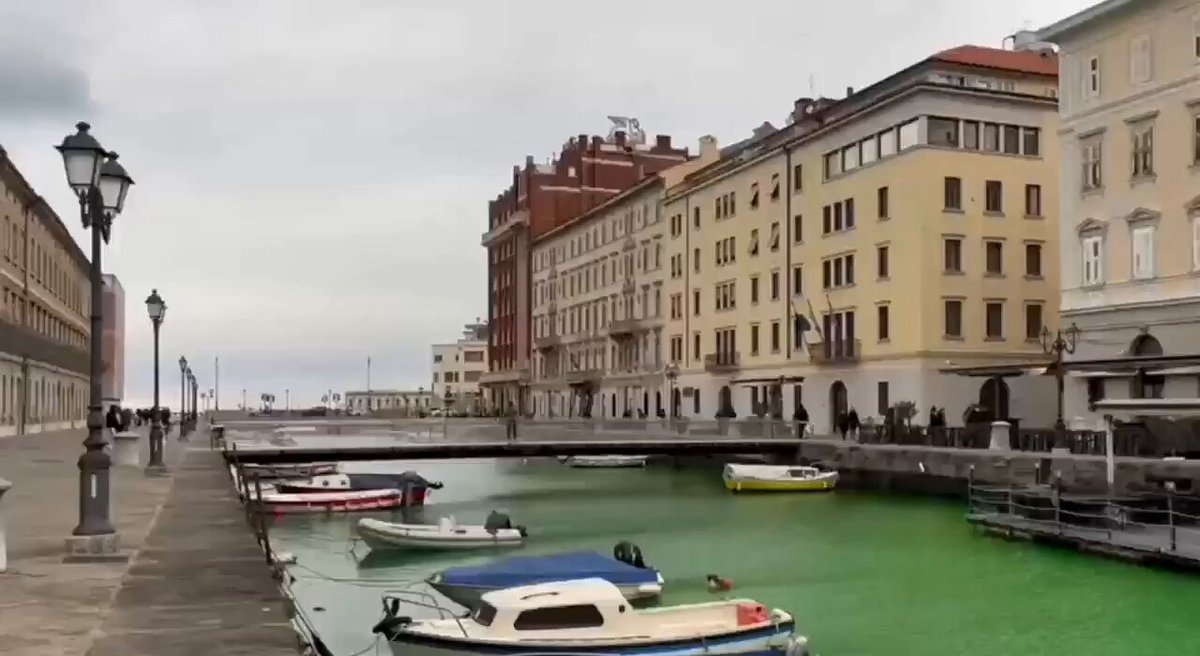 🇮🇹 Environmental activists led by Greta Thunberg poured dye into Venice's Grand Canal, turning the water bright green. Similar actions carried out in 👉Padua, 👉Prato, 👉Trieste Activists claim they protest Italy's global warming policies — 8 people detained