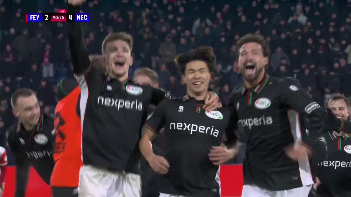 Scenes reminiscent of Kenny McLean and Scotland! 🏴󠁧󠁢󠁳󠁣󠁴󠁿😉 NEC Nijmegen seal a famous win away to Feyenoord with Kento Shiogai making it 4-2 on the break with a goal from just past the halfway line 👏