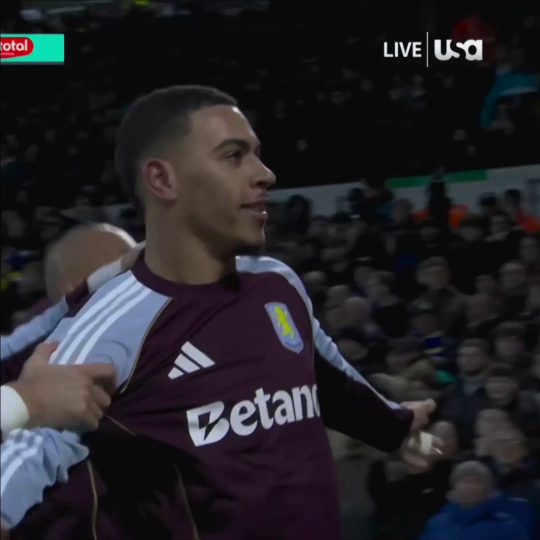 SIMPLY STUNNING TECHNIQUE. A perfect knuckleball free kick from Morgan Rogers to give Aston Villa the lead!