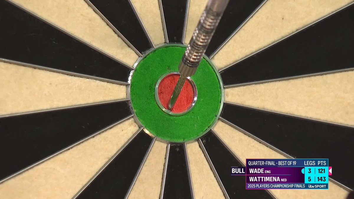 BULL FOR WADE 🎯 James Wade takes out 121 in conventional fashion to stay in this tie against Jermaine Wattimena! The Dutchman is leading 5-4 🇳🇱 📺 #PCFinals | QF