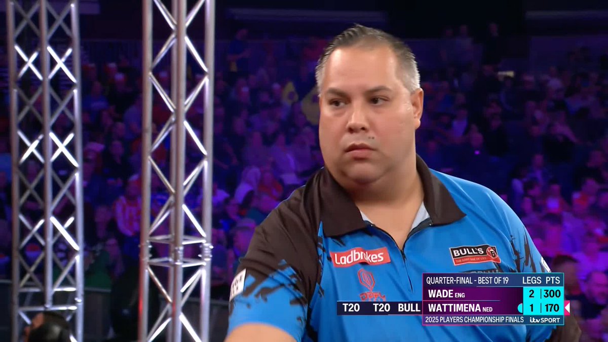 DOUBLE-DOUBLE... BY ACCIDENT ⁉️ Jermaine Wattimena levels against James Wade with an unconventional 114 checkout including a double 14 and double 13! 📺 #PCFinals | QF