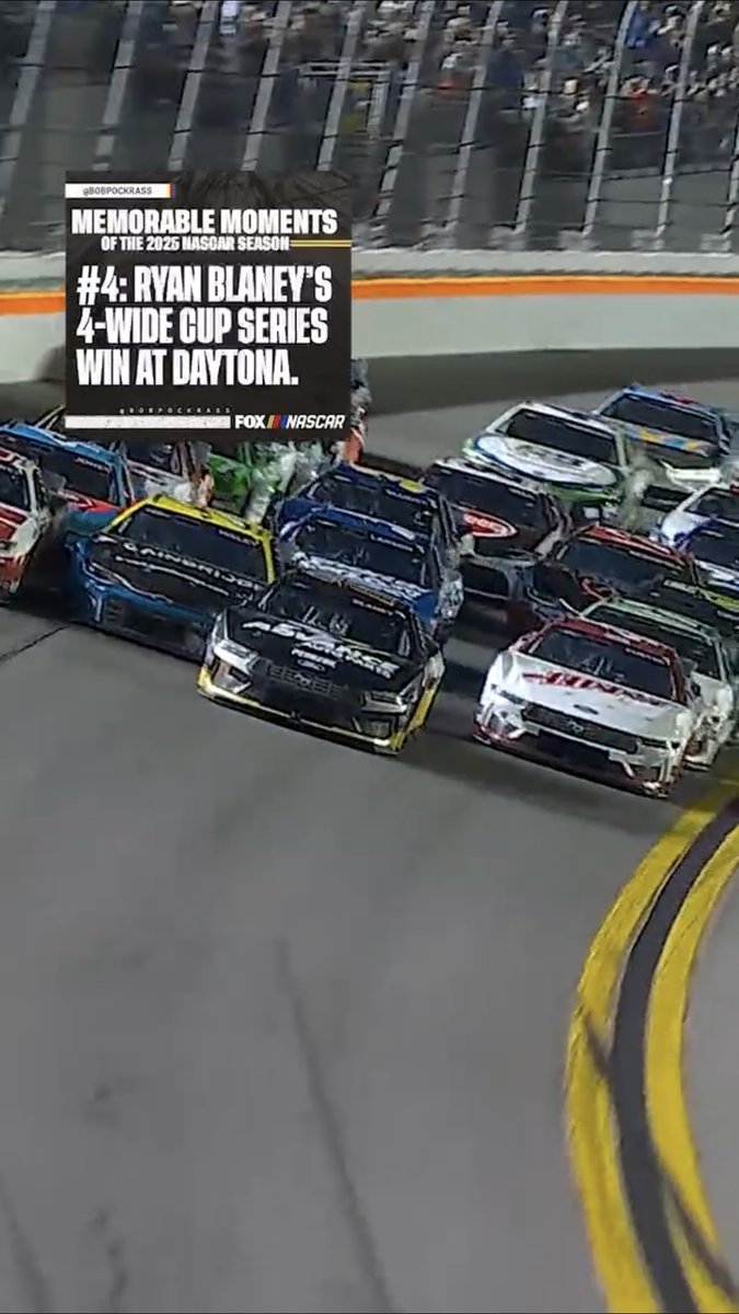 Memorable Moments of the 2025 NASCAR season (according to Bob Pockrass). #4: “Ryan Blaney captured the regular-season finale in a dramatic four-wide Daytona finish, holding off five playoff hopefuls who needed a win to get in.”