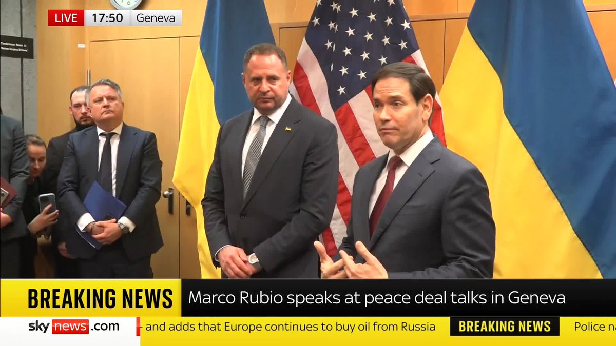 'We're making some changes to the peace plan after talks with Ukraine' US secretary of state Marco Rubio and Ukrainian presidential adviser Andrii Yermak provide an update on peace deal talks in Geneva. 📺 Sky 501 and YouTube
