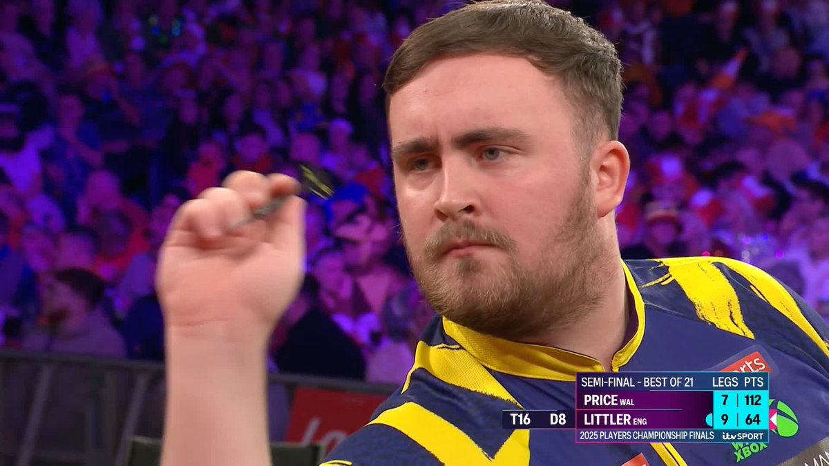LITTLER ONE AWAY! Luke Littler is one leg away from a second consecutive final at the Players Championship Finals, hitting a 14-dart hold to lead Gerwyn Price 10-7! 📺 #PCFinals | SF
