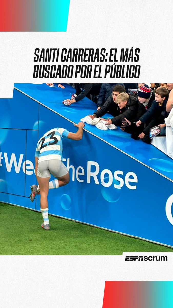 🥹 ¡El ídolo de los más chicos! 🧦 Santi Carreras le regaló sus medias a un pequeño fanático que dijo presente en Twickenham, en la derrota de #LosPumas 27-23 contra Inglaterra. ➕ Mirá el mejor rugby en #DisneyPlus Plan Premium. #PUMASxESPN