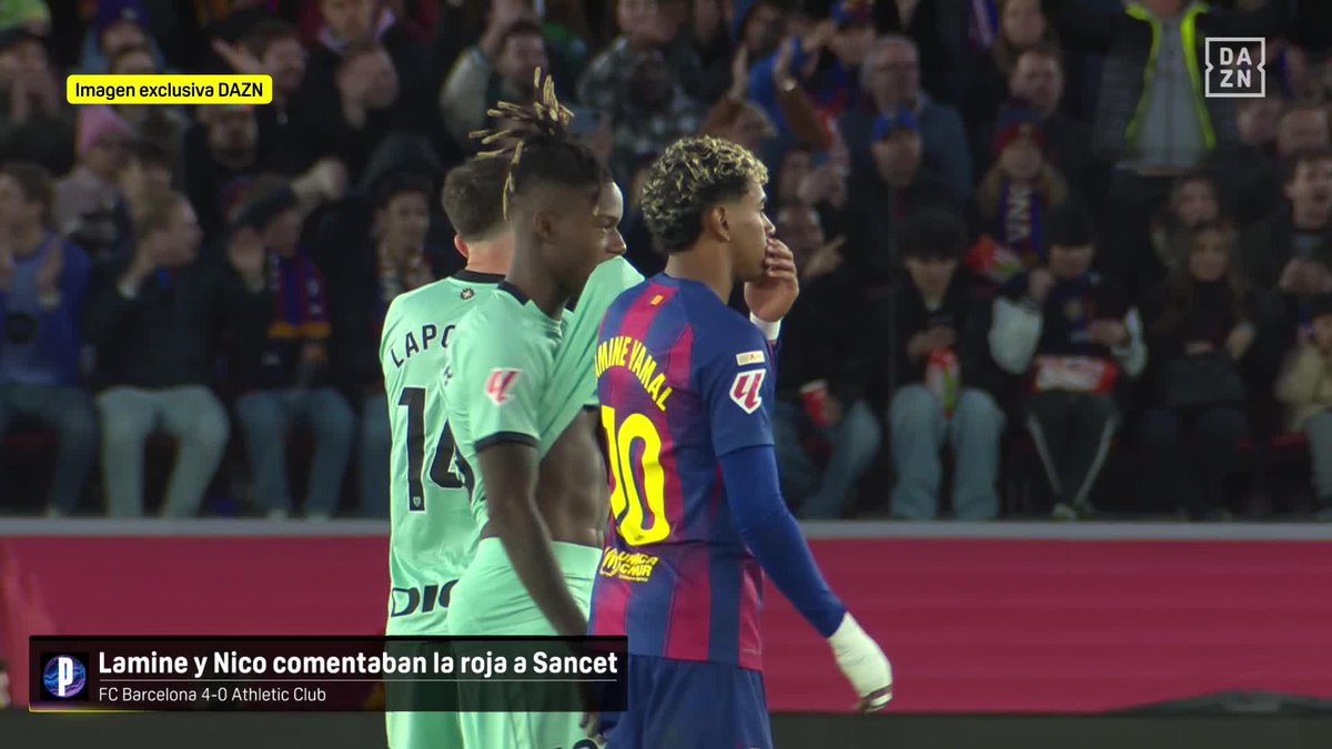 📸El momento en el que Lamine y Nico comentaron la expulsión de Sancet en el Camp Nou🔴 #ElPost