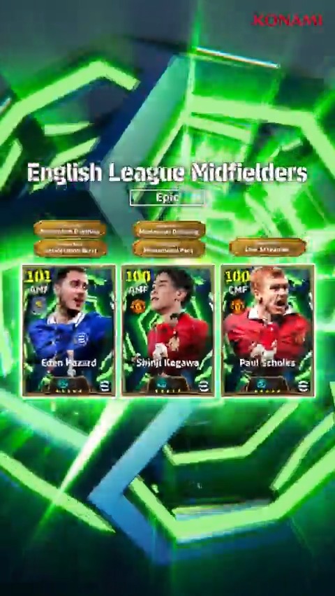 【Epic: English League Midfielders】 イングランドリーグの歴史を築いた中盤の選手が登場！ エデン アザール（ブレークスルー+3） 香川 真司（オフェンスクリエイター+3） ポール スコールズ（アキュラシー+3） リーグ優勝を手にした英雄たちとチームの勝利を引き寄せよう！ #イーフト