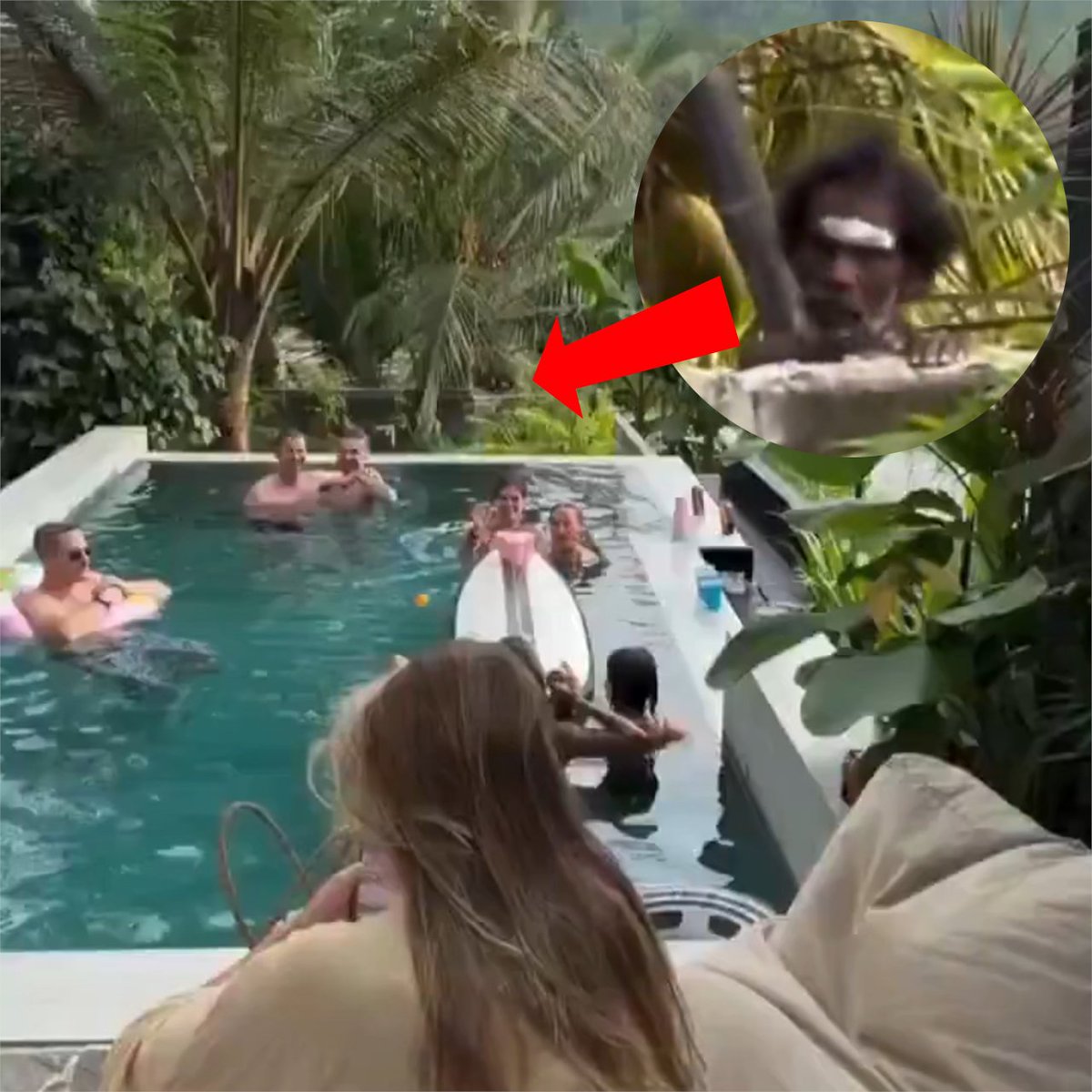 🇱🇰 | El miembro de una tribu en la isla de Sri Lanka fue captado en video mientras algunos turistas celebraban una fiesta en la piscina de un hotel de lujo.
