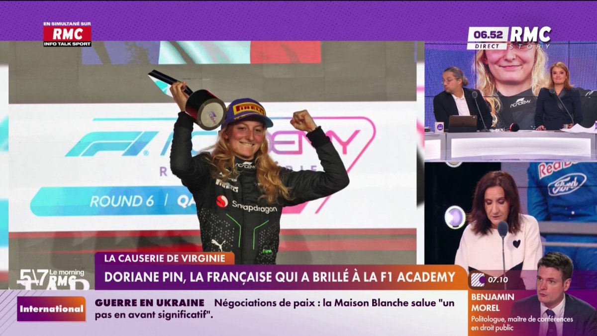 🏎️ Doriane Pin, fraîchement sacrée championne de la F1 Academy, rêve de rejoindre la Formule 1. Le talent, elle l’a, mais l’accès reste semé d’embûches dans un sport où seules cinq femmes ont couru en 75 ans #LeMorningRMC