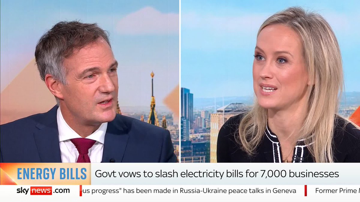 🟠 Business sec Peter Kyle tells Sophy Ridge the government is launching a scheme that will cut the cost of electricity bills for thousands of companies by 25% ⬇️ Politics live blog: 📺 Sky 501, Virgin 602, Freeview 233 and YouTube