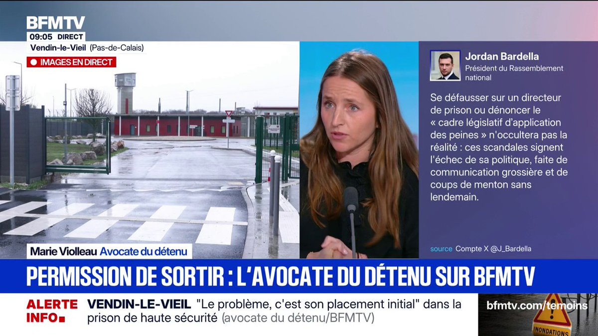 "Il n'est pas surveillé, il n'est pas escorté", détaille maître Marie Violleau, avocate du détenu de Vendin-le-Vieil en permission de sortir ce lundi