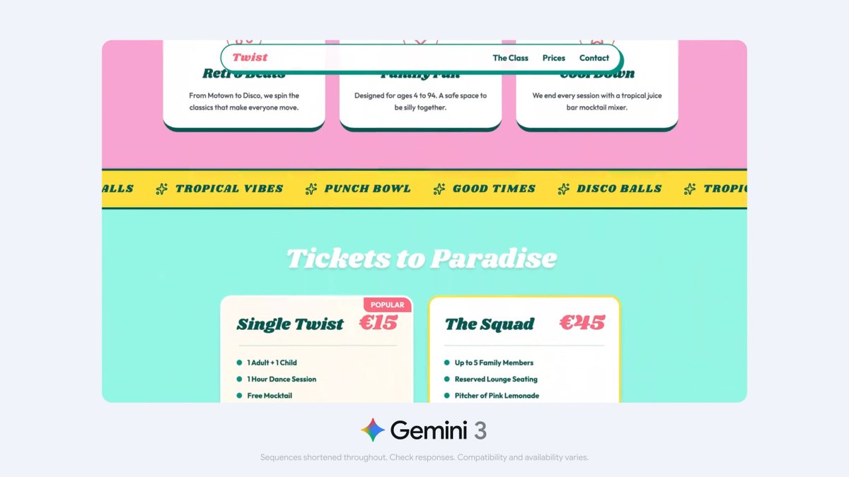 Watch Gemini 3 code a website for a retro-themed dance night from a single prompt. 🕺