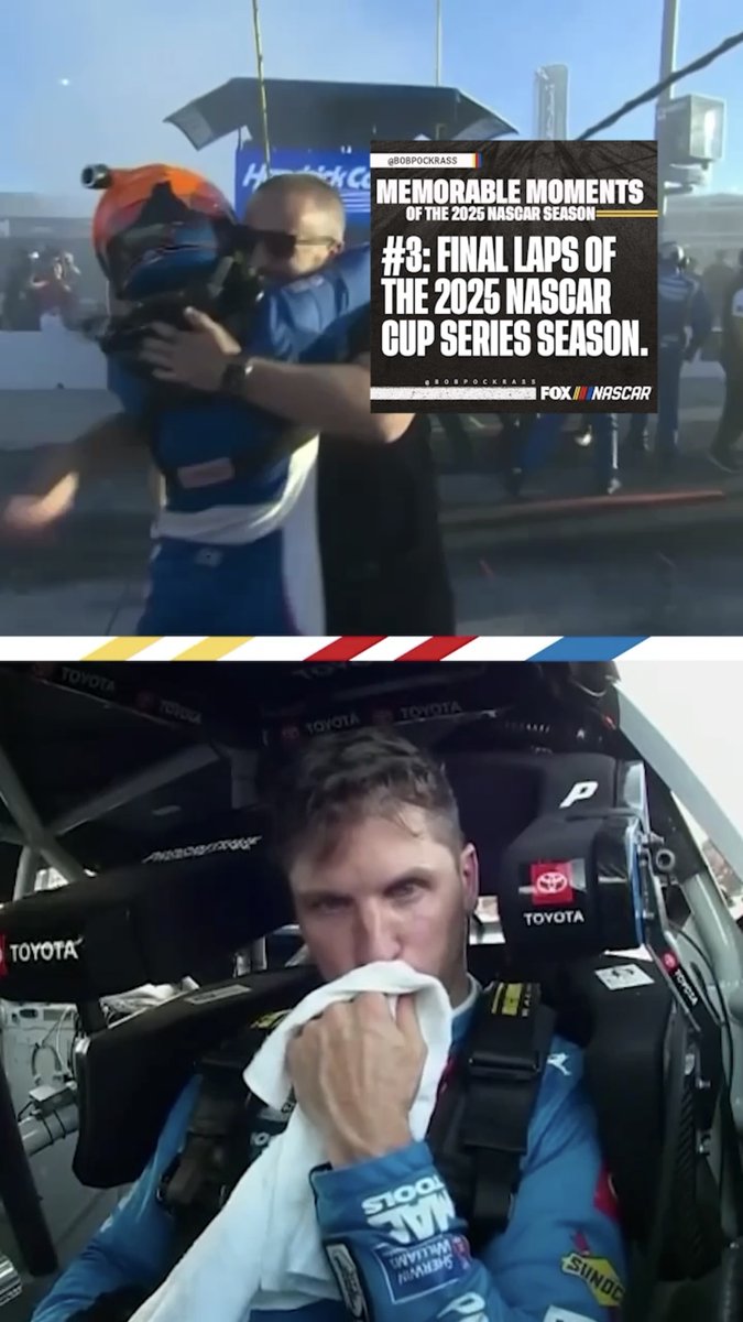 Memorable Moments of the 2025 NASCAR season (according to Bob Pockrass). #3: “Overtime decided the Cup title as Kyle Larson held on with a two-tire call, while Denny Hamlin couldn’t rally after taking four, a crushing blow in his quest for a championship.”