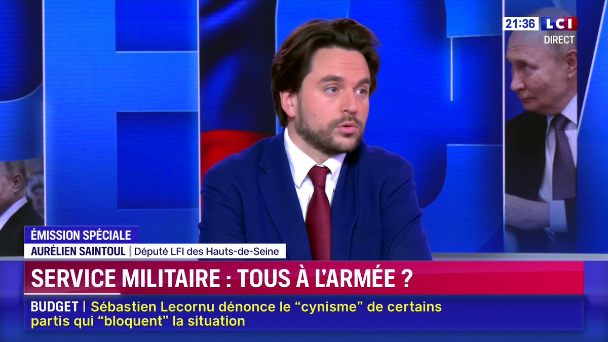 🗣️ Ukraine : « Non, certainement pas. On ne va pas dire que la Russie est un ennemi. On doit traiter la Russie comme ce qu’elle est : une grande puissance qui a violé le droit international », affirme le député LFI Aurélien Saintoul ▶️ Darius Rochebin