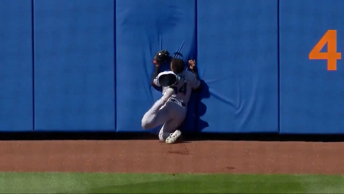 Top Plays of 2025: No. 63 Dane Myers crashes into the wall but holds on for the final out of the game!