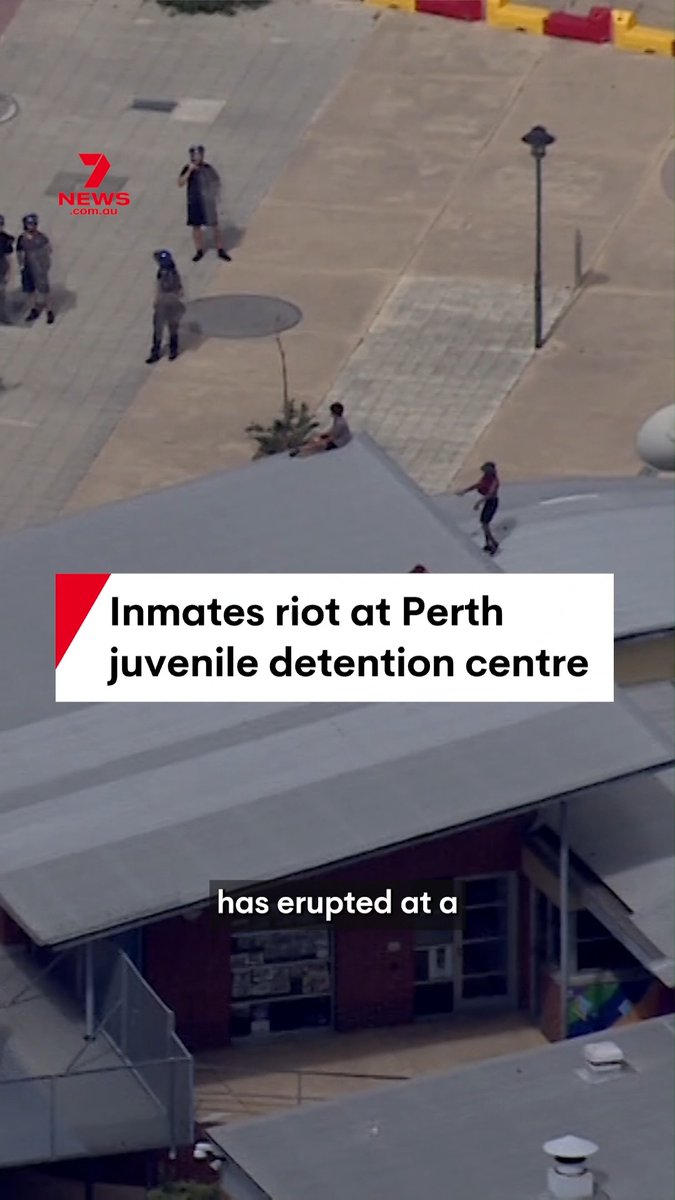 A gang of about six teenagers have broken onto the roof of a juvenile detention centre in Perth's Banksia Hill, throwing bricks at officers. #riot #crime #police #perth #detentioncentre