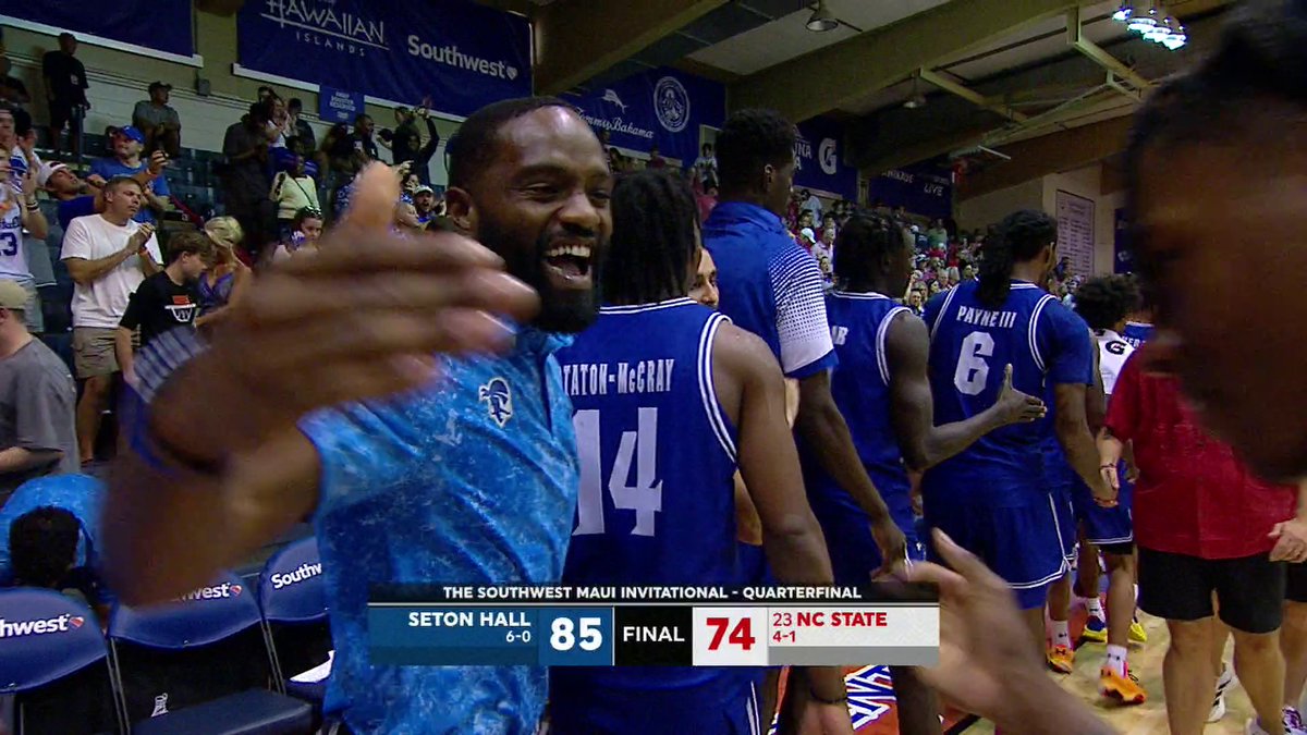 It finally happened‼️ Before Seton Hall's 85-74 win over No. 23 NC State in Maui, ranked teams were 96-0 vs unranked opponents this season, the longest such win streak in any season in AP poll history 😱