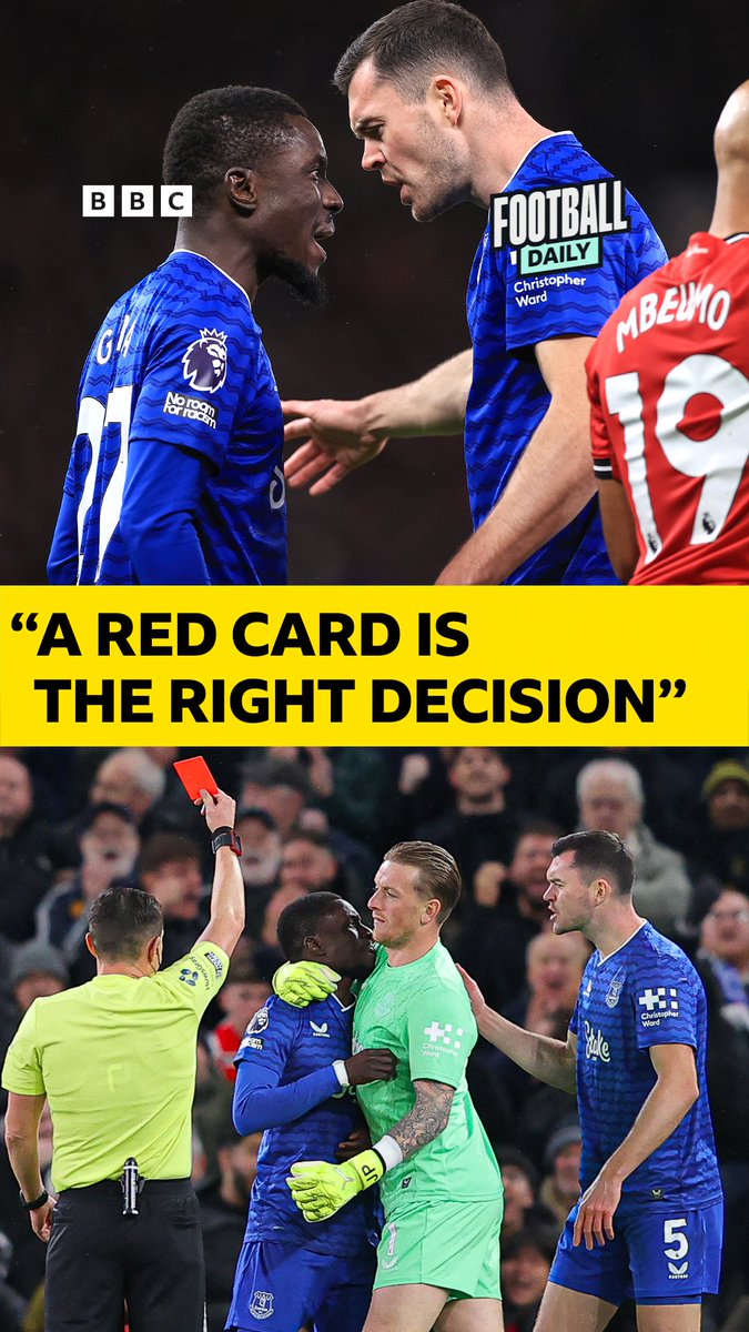 "It is still an act of violent conduct. A red card is the right decision." 🗣️ Former Premier League assistant referee Darren Cann on the incident that saw Idrissa Gueye sent off for striking his Everton team-mate Michael Keane. #BBCFootball #EFC