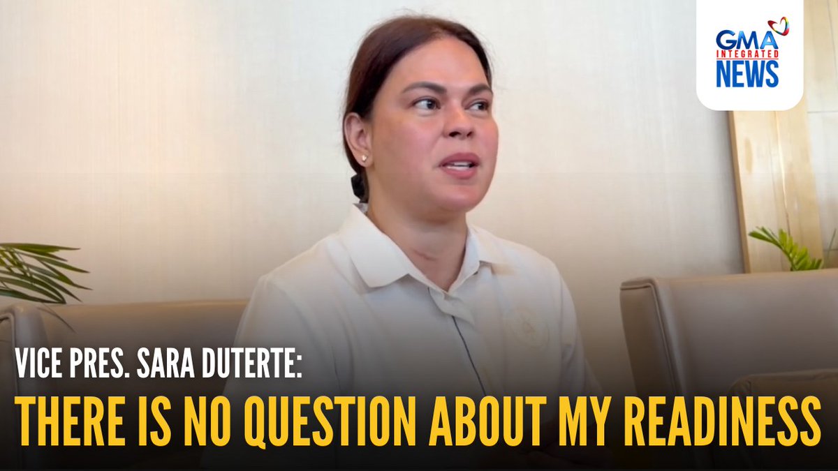 “THERE IS NO QUESTION ABOUT MY READINESS” Malinaw umano kay Vice President Sara Duterte ang nakasaad sa konstitusyon ng Pilipinas na mandato ng pangalawang pangulo na siya ang papalit kung sakaling mamatay, magkaroon ng permanent disability, matanggal o mag-resign sa katungkulan ang pangulo. "Tumakbo ako bilang vice president, ipinresenta ko sa inyo ‘yung sarili ko at alam ko na first in line ako sa succession," bahagi ng pahayag ng bise. | via Rgil Relator/GMA Regional TV One Mindanao