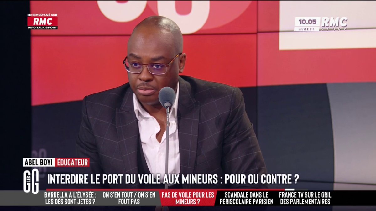 🧕 Faut-il interdire le port du voile aux mineurs ? 🗣️ Abel Boyi : "C'est un étalage de conneries. Travaillons avec les musulmans qui sont les premières victimes de l'image des islamistes." #GGRMC
