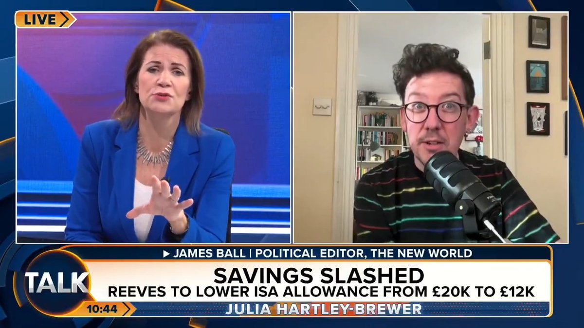 💥Julia and James Ball's heated clash over the two-child benefit cap. JHB: "People making bad decisions about their families should not expect other people to pick up the tab". James: "It's a small amount of money, and it would take 300,000 children out of poverty." Julia Hartley-Brewer