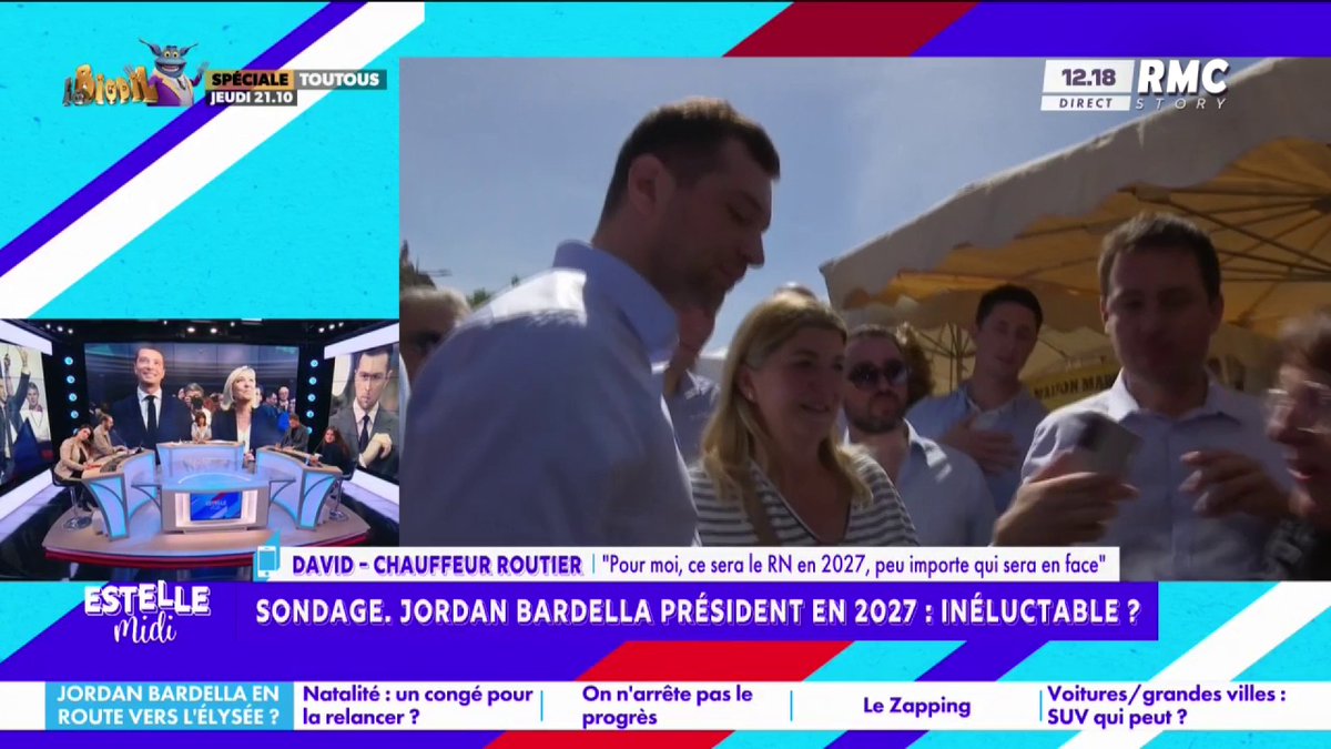 🗳️ Sondages : Bardella président en 2027 📞 David : "Ça peut être n'importe qui en face, je voterai Bardella ! J'ai voté Sarkozy, j'ai tellement été déçu... On peut me dire l'âge de Bardella mais on a eu Chirac, Hollande regardez dans quel état est le pays !" #EstelleMidi