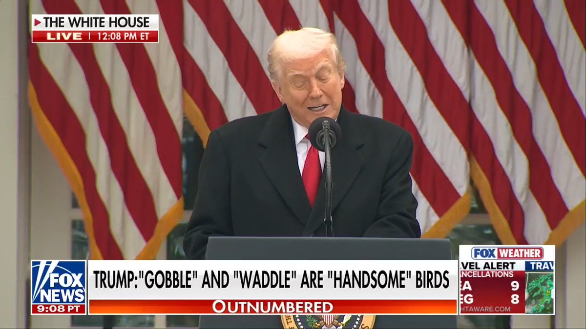 NEW: President Trump jokes that last year's turkey pardons were "null and void" because former President Biden used an autopen: "I have determined that last year's Turkey pardons are totally invalid. As are the pardons of about every other person that was pardoned other than... where's Hunter?" Trump says the turkeys Peach and Blossom have been tracked down and he has now officially pardoned them.