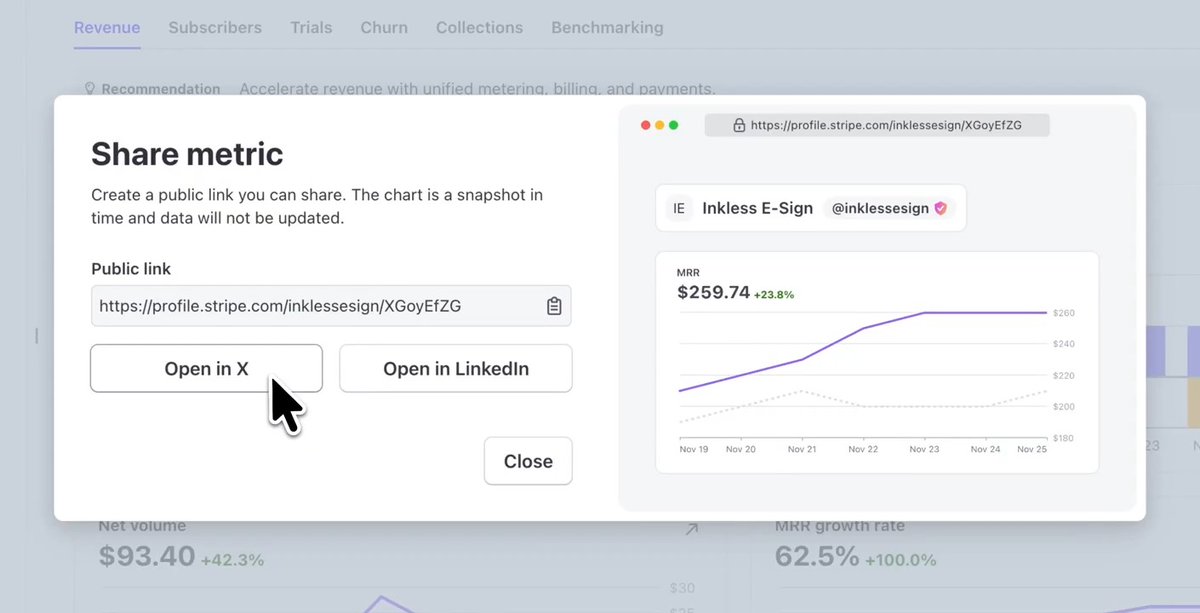 You can now share MRR snapshots directly from your dashboard.