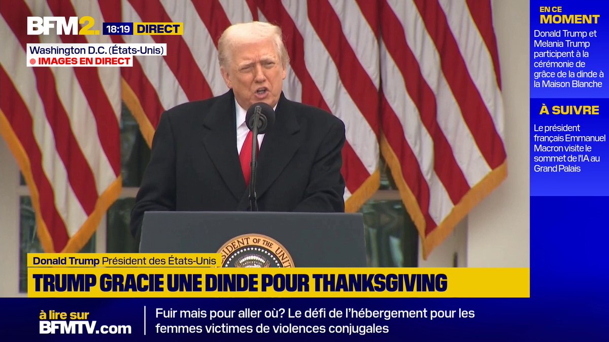 💬"Le maire est incompétent et le gouverneur est un gros porc" Alors que Donald Trump s'apprête à gracier une dinde à l'occasion de Thanksgiving, le président américain s'est exprimé sur la situation à Chicago #BFM2