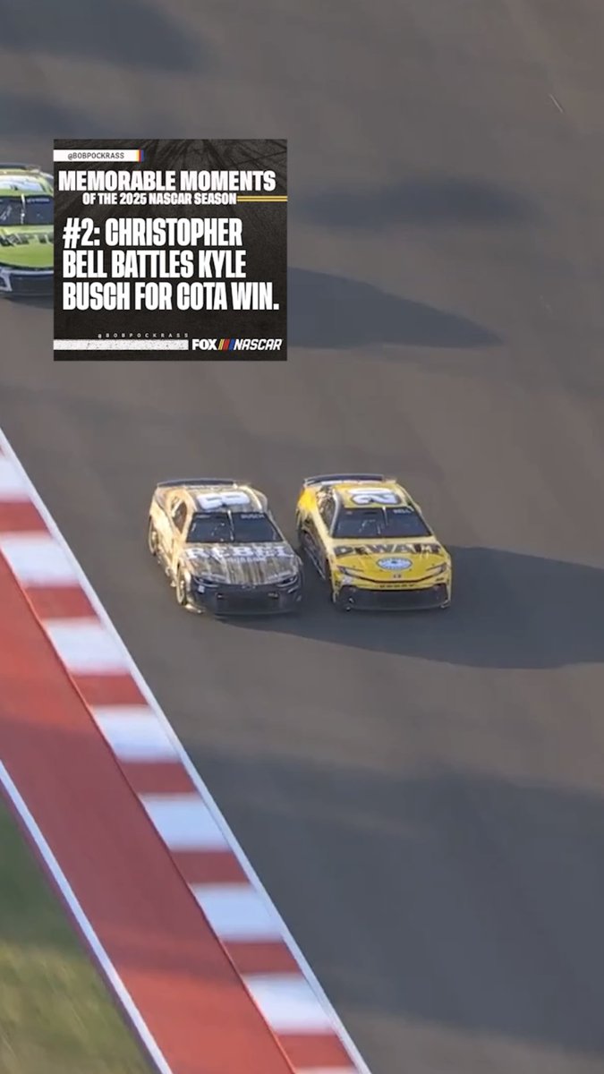 Memorable Moments of the 2025 NASCAR season (according to Bob Pockrass). #2: “Christopher Bell outdueled Kyle Busch in a thrilling finish at COTA, determined not to repeat the rough move he once used on Busch at the same track."