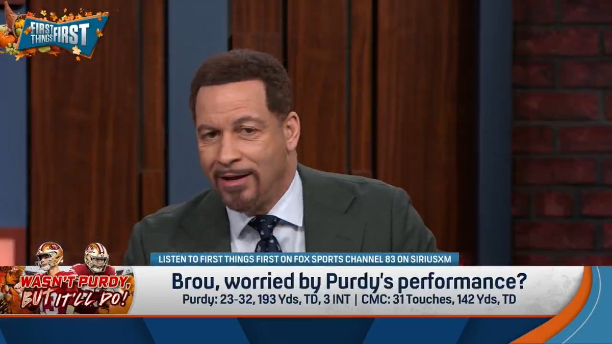 Is Chris Broussard worried about his guy Brock Purdy? “Last night they beat a playoff contender handily. And I’m supposed to be worried? Psh, I ain’t worried at all…. I’M QUAKING! I’M OVERWROUGHT! I AM TREMBLING LIKE A TWIG IN A WINDSTORM!” 😭😭