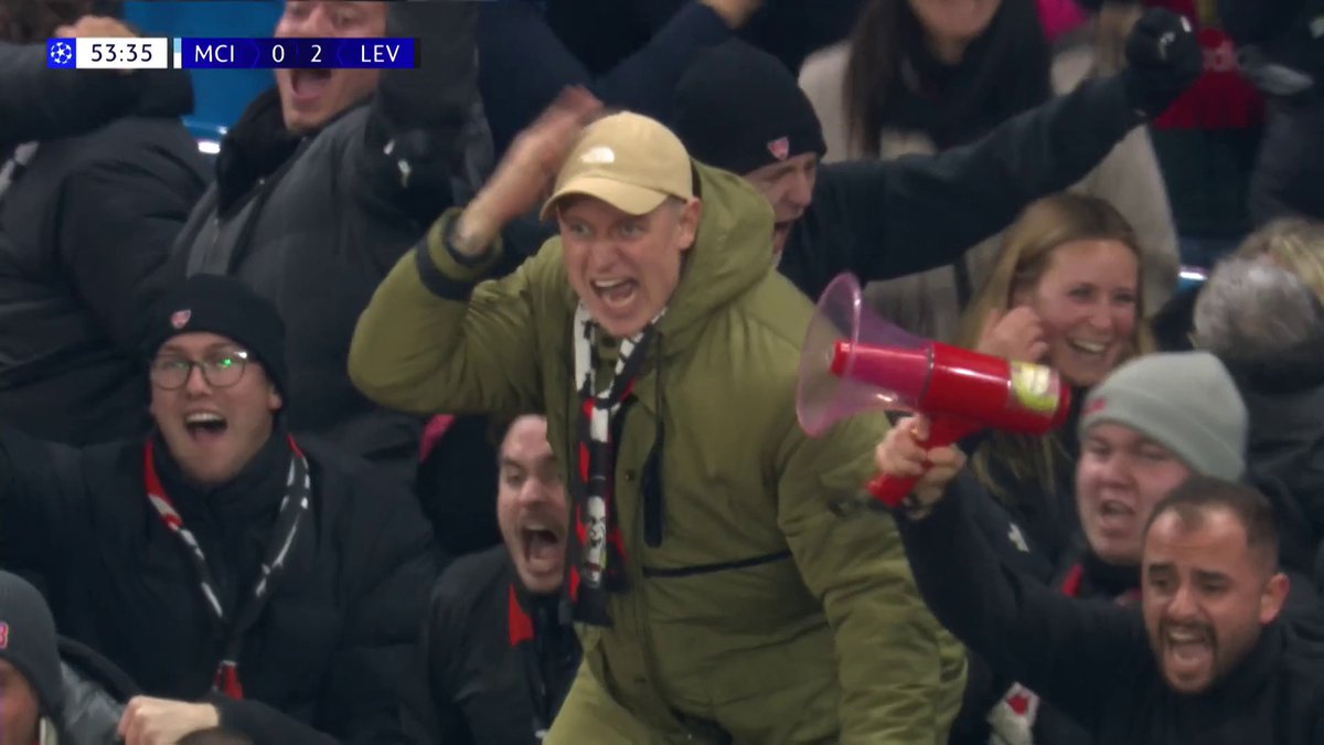 Erling Haaland isn't happy as he watches on here... Patrik Schick guides his header into the bottom corner to double Bayer Leverkusen's lead against Manchester City 😲
