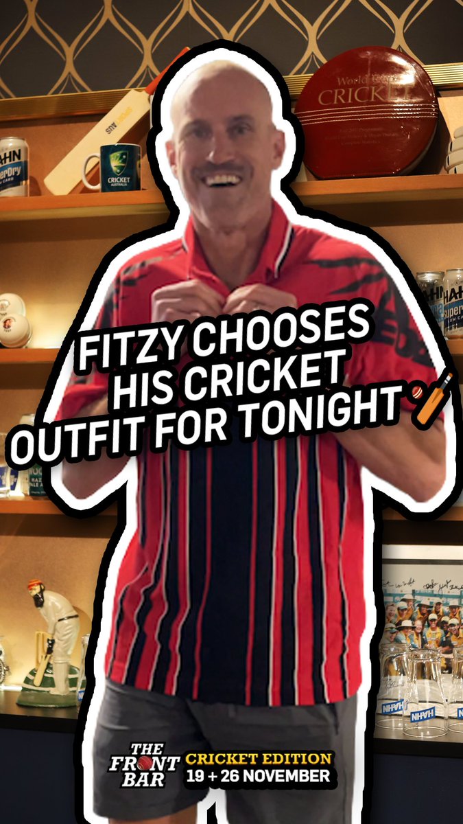 Our own Ryan Fitzgerald's outfit for tonight is sorted. He's paying homage to a hero: Joe Scuderi 🇦🇺🇬🇧! 👑 #TheFrontBar Cricket Show | Wednesday | 8.30pm AEDT 📺🏏