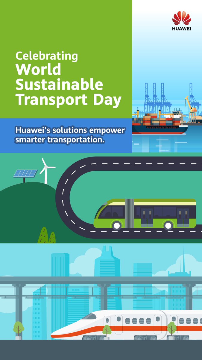 Powering safer, smarter, and more sustainable journeys. That's how Huawei celebrates World Sustainable Transport Day! Intelligent digital solutions enable more efficient operations across airports, seaports, roads, and railways, driving cleaner, greener transport worldwide.