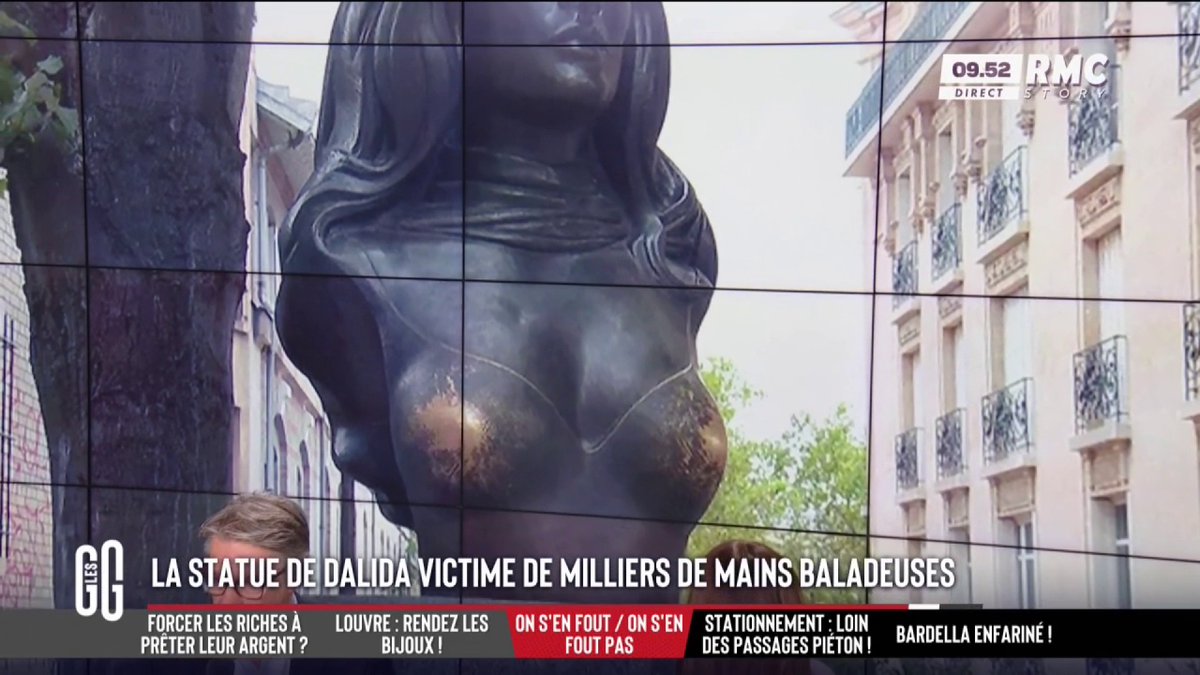 🗽 Des élus écolos veulent interdire aux passants de toucher la poitrine de Dalida. 🗣️ Olivier Truchot : "C'est marrant ces écolos qui voulaient jouir sans entrave dans les années 70, maintenant ce sont devenus des pères-la-pudeur. Les écolos sont devenus des curés !" #GGRMC