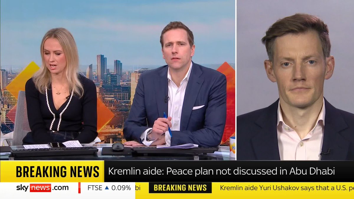BREAKING: A Kremlin aide has told Russian State TV that a US peace plan was not discussed at meetings with Russian representatives in Abu Dhabi. Sky's Ivor Bennett has more on the story 📺 Sky 501, Virgin 602, Freeview 233 and YouTube