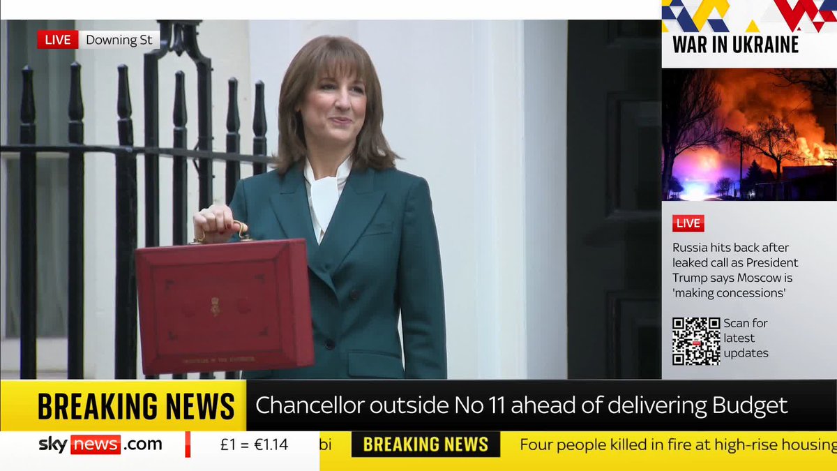 BREAKING: Watch the moment Chancellor Rachel Reeves leaves Number 11 Downing Street, to head to the House of Commons to deliver the budget Follow our live blog for more: 📺 Sky 501, Virgin 602, Freeview 233 and YouTube