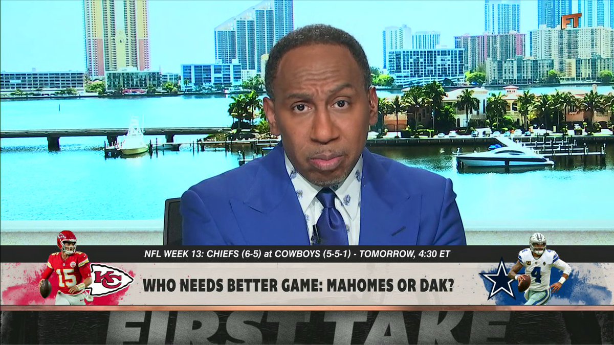 "The chances of Kansas City winning on Thanksgiving ... [are] slim to none if that brother can't give you something." Stephen A Smith believes Patrick Mahomes needs a better game than Dak Prescott on Thanksgiving ✍️