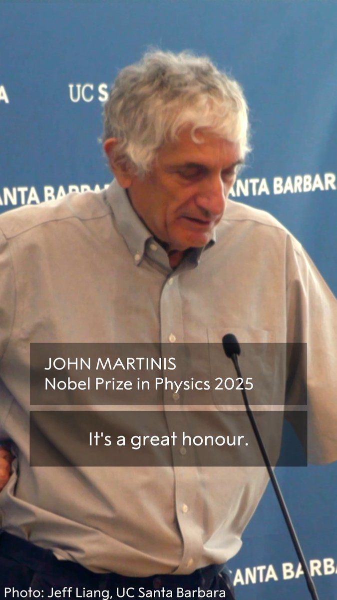 "All these people working together to develop science is what made it possible." Hear what this year's physics laureate John Martinis said just a few hours after hearing the news of his 2025 Nobel Prize in Physics. Martinis and his fellow physics laureates will be delivering their Nobel Prize lectures on 8 December. Watch live online at