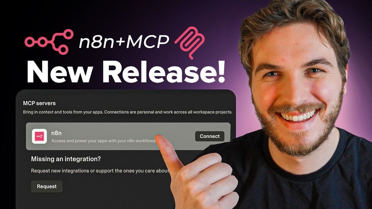 Your entire n8n instance is now MCP-ready. Access your workflows through native connectors in Lovable and Mistral AI, with Claude and more platforms on the way! Give it a try with n8n version 1.121.2 and your go-to MCP-enabled platform. 🔗 Watch the full video here:
